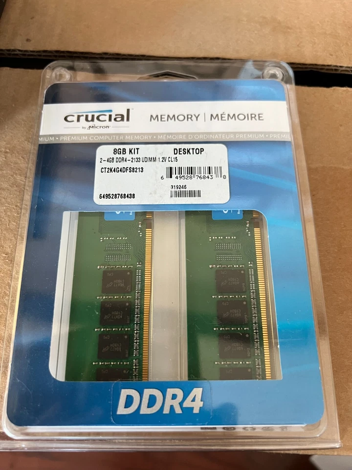 8GB(2x4GB) DDR4 2133 MHz PC4-17000 DIMM Crucial CT2K4G4DFS8213 Memory RAM - Image 1 of 1