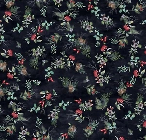 Hoffman Winter Tales Mini Christmas Floral Bouquets Cotton Fabric By The Yard - Picture 1 of 4