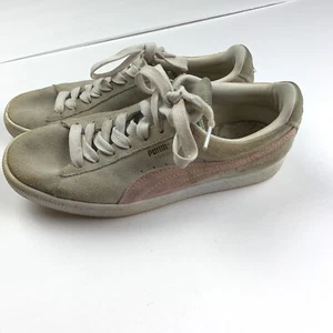 Womens Size 8.5 Grey Pink Puma Suede Natural Leather Sneakers Preowned - Picture 1 of 5