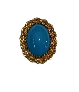 Vintage DeNicola Faux Turquoise Cabochon Gold Fill MCM Brooch Pendant 1950’s - Foto 1 di 7