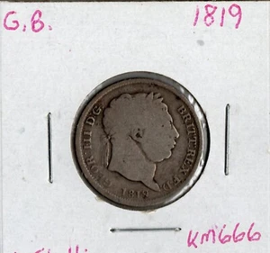 Moneda Gran Bretaña 1 chelín 1819 KM666, plata, Jorge III - Imagen 1 de 4