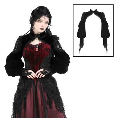 DARK IN LOVE Club Sleeves Bolero Gothic Schulterjacke Schwarz Samt Spitze Edel - Bild 1 von 4