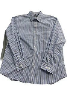 Van Heusen Mens button Front Stripe blue Shirt XL 17-17.5 Traveler Dress shirt - Picture 1 of 13