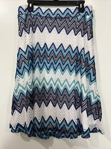 Zac & Rachel Skirt M blue brown white Chevron Lined Crinkle Elastic Waist Pullon - Picture 1 of 6