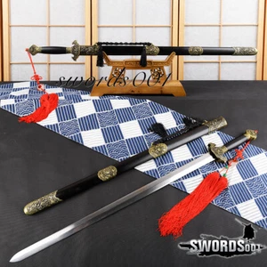 41 IN Chinese Gentleman Sword Jian With Red Tassel Folded Steel Peony Fittings  - Picture 1 of 11