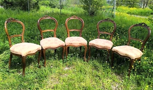 SET 5 Sedie Vintage in Noce Stile Luigi XV Anni '50 Restaurati - Foto 1 di 23