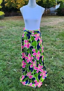 NEU Vintage 60er Flower Power Maxirock Day-Glo Mod psychedelisch hohe Taille Small - Bild 1 von 11
