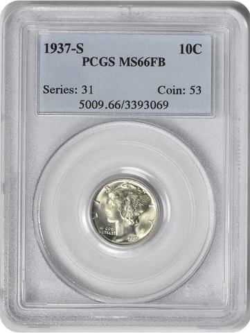 1937-S Mercury Silver Dime MS66FB PCGS Cover