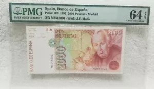 Spain, Banco de Espana P#162 1992 2000 Pesetas PMG 64 EPQ Choice UNC - Picture 1 of 4