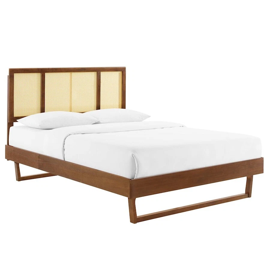 Modway Kelsea Cane/Wood King Platform Bed/Angular Legs Walnut -MOD-6697-WAL