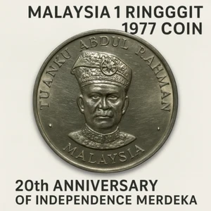 Malaysia 1 Ringgit 1977 – 20th Anniversary of Independence - Picture 1 of 2