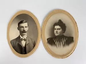 2 Antique Oval Photograph Man and Woman 1900's - Picture 1 of 5