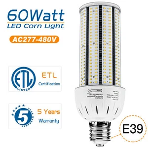 480V 60W LED Corn Light Bulb Replace 250W MH/HPS Warehouse Parking Lot Light E39 - Picture 1 of 11