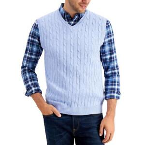 Club Room Men's Cable-Knit Cotton V-Neck Sweater Vest Blue Yonder XL NWT