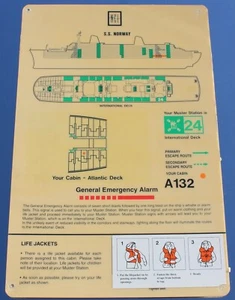 CGT FRENCH LINE SS FRANKREICH NORWEGEN ORIGINAL BORDBESCHILDERUNG RETTUNGSBOOTSTATION - Bild 1 von 4