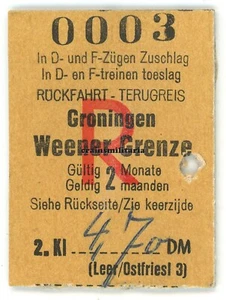 Orig. DB Fahrschein Fahrkarte Bundesbahn Weener Grenze - GRONINGEN Holland 1963 - Bild 1 von 2