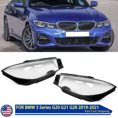 Left & Right Headlight Lens Cover For BMW 3 SERIES G20 G21 G28 2019-2021 Clear Foto 1 de 4