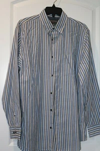 Men's Shirt Banana Republic Medium LS Button Up Blue Gray Stripe NWOT's Cotton - Picture 1 of 1