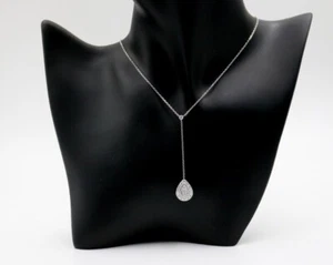 18k White Gold 1 CT Diamond Pear Cluster Teardrop Lariat Y Drop Necklace 16-18" - Picture 1 of 14