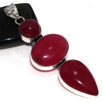 Colgante de piedras preciosas enchapadas en plata 925 rubí simulado 3" joyería estética JW Foto 1 de 3