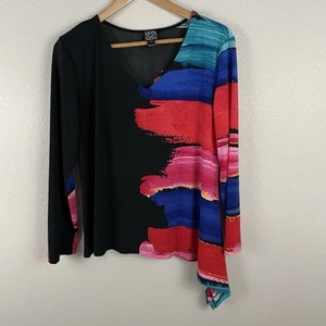 Clara Sun Woo Womens L Multicolor Artsy Asymmetrical Hem V Neck Blouse - Picture 1 of 4