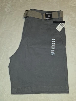 Pantalones Cortos Nautica Para Hombre 38W Sobre La Rodilla Cinturón Caqui Gris $59.50 Nuevo Con Etiquetas Foto 1 de 4