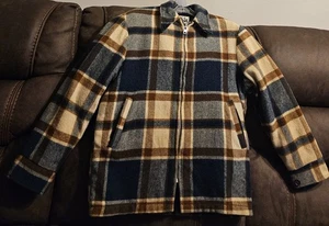 VINTAGE 1960s Woolrich Sherpa Lined Plaid Talon Blue Jacket Size Medium  - Picture 1 of 20