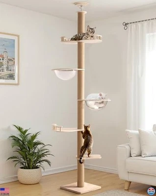 Árbol para gatos PawGiant de piso a techo, torre alta de madera para gatos con poste rascador, Foto 1 de 4