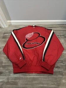 Vtg 90s Detroit Red Wings Full Zip Jacket Sz L Double Sided Logo Athletic - Picture 1 of 10