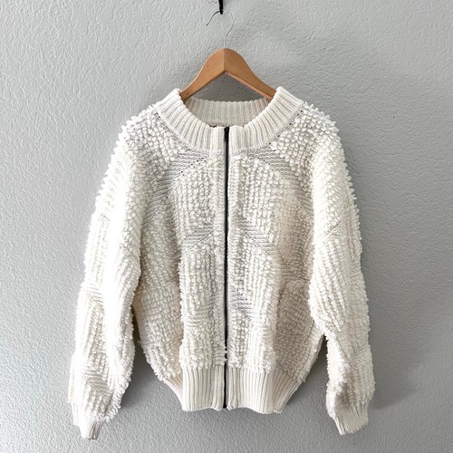 OFF WHITE POL maglione maglia ad anello donna taglia small zip davanti bomber giacca panna testurizzata