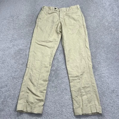 Sid Mashburn Pants Men 33 R (32x32) Khaki Yellow Linen Blend Sport Trousers Cuff - Image 1 of 4