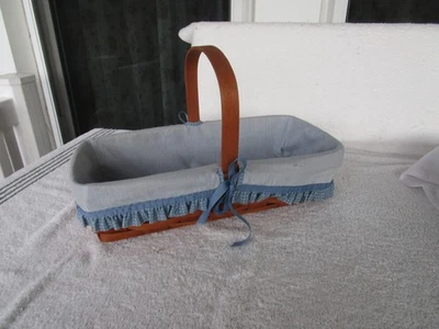 高品质 ~ 1989 年手工制作 ~ [ 14.5 英寸] ~ Longaberger 篮子带手柄 + 衬里! — 第 1/4 张图片