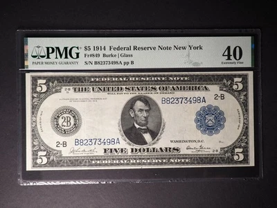 1914 $5 FEDERAL RESERVE NOTE*FR#849*PMG40* BLUE SEAL * FREE SHIPPING* G0537 - Image 1 of 2
