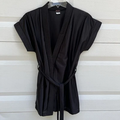 Bata kimono corta satinada negra Frederick’s Of Hollywood de colección para mujer talla grande Foto 1 de 4