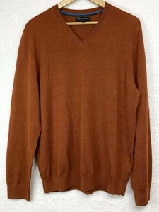 Banana Republic 100% Fine Merino Wool V-Neck Sweater Large Burnt Orange - Picture 1 of 8