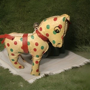 Juguete de peluche vintage de vinilo de tela al óleo caballo Navidad rojo verde carnaval años 50 - Imagen 1 de 13