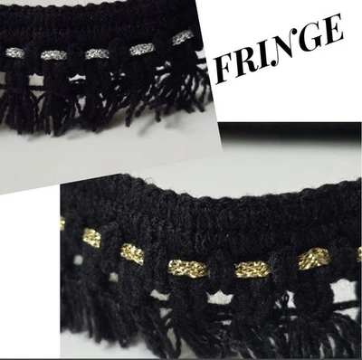 Fringe/Edging Trim 30mm Width Black with Gold Or Silver Cord insert, 2 metres - Image 1 of 4