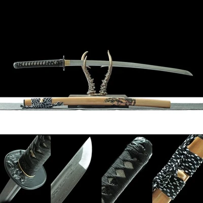 Espada Katana Samurai Japonesa Tema Wolf Afilada Damasco Acero Espiga Completa Foto 1 de 4