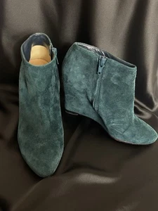 Christian Louboutin Size 37 English Green Suede Belle Zeppa Wedge Boots Teal - Picture 1 of 14