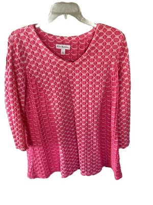 Ким Роджерс вязаный топ большой розовый горошек дизайн 3/4 рукава V-образным вырезом - Изображение 1 из 4