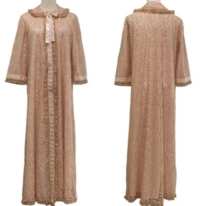 Vintage 60s Odette Barsa Granny Coquette Lace & Pink Nylon Dressing Robe Size M - Picture 1 of 14