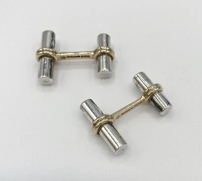 Английские запонки из желтого золота и серебра 925 пробы с клеймом PGK 9 карат - Изображение 1 из 4