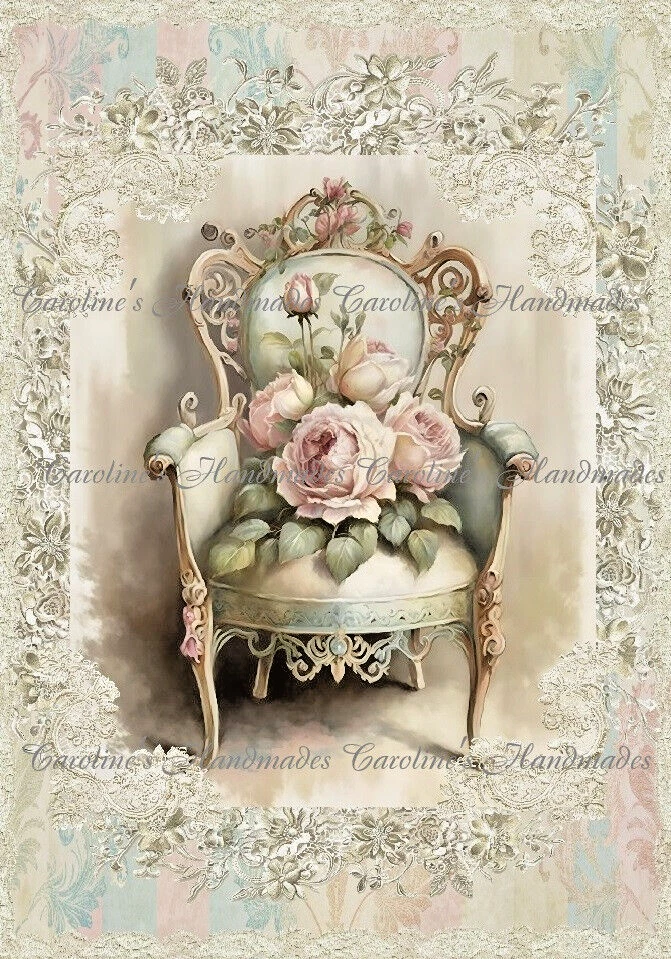 Shabby Chic Armchair & Roses Designer Cotton Fabric Quilt Block Multi-size - Image 1 of 1