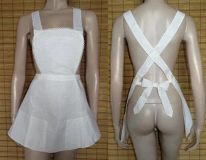 DELANTAL PETO BLANCO - SIRVIENTA - ENCAJE - COTTON - VINTAGE - TALLA S - M - Imagen 1 de 2