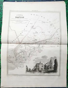 Dépt 93 - Canton de Pantin Arr. de St Denis Rare Plan Décoré 37x29 cm de 1836 - Picture 1 of 4