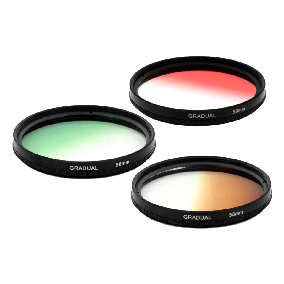 58mm Graduated Gradual density Color Camera lens Filter KIT Red Brown Green - Image 1 of 1