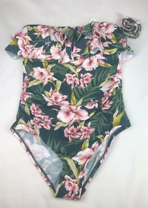Kona Sol, Costume da bagno verde floreale con scollatura alta, pezzo unico (piccolo) H - Foto 1 di 4