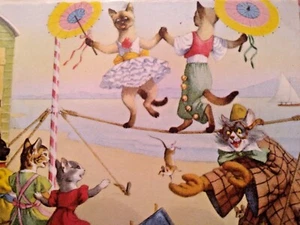 Vintage Postcard Alfred Mainzer Cats Feline Belgium Cute! #4869 High Wire - Picture 1 of 3