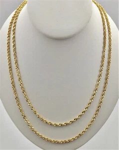 10K Solid Yellow Gold Necklace Rope Chain 3mm 16" 18" 20" 22" 24" 26" 28" 30" - Picture 1 of 10