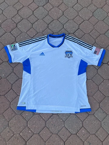 San Jose Earthquakes Jersey Men's 2XL XXL White Blue Adidas MLS Soccer Rare Cover